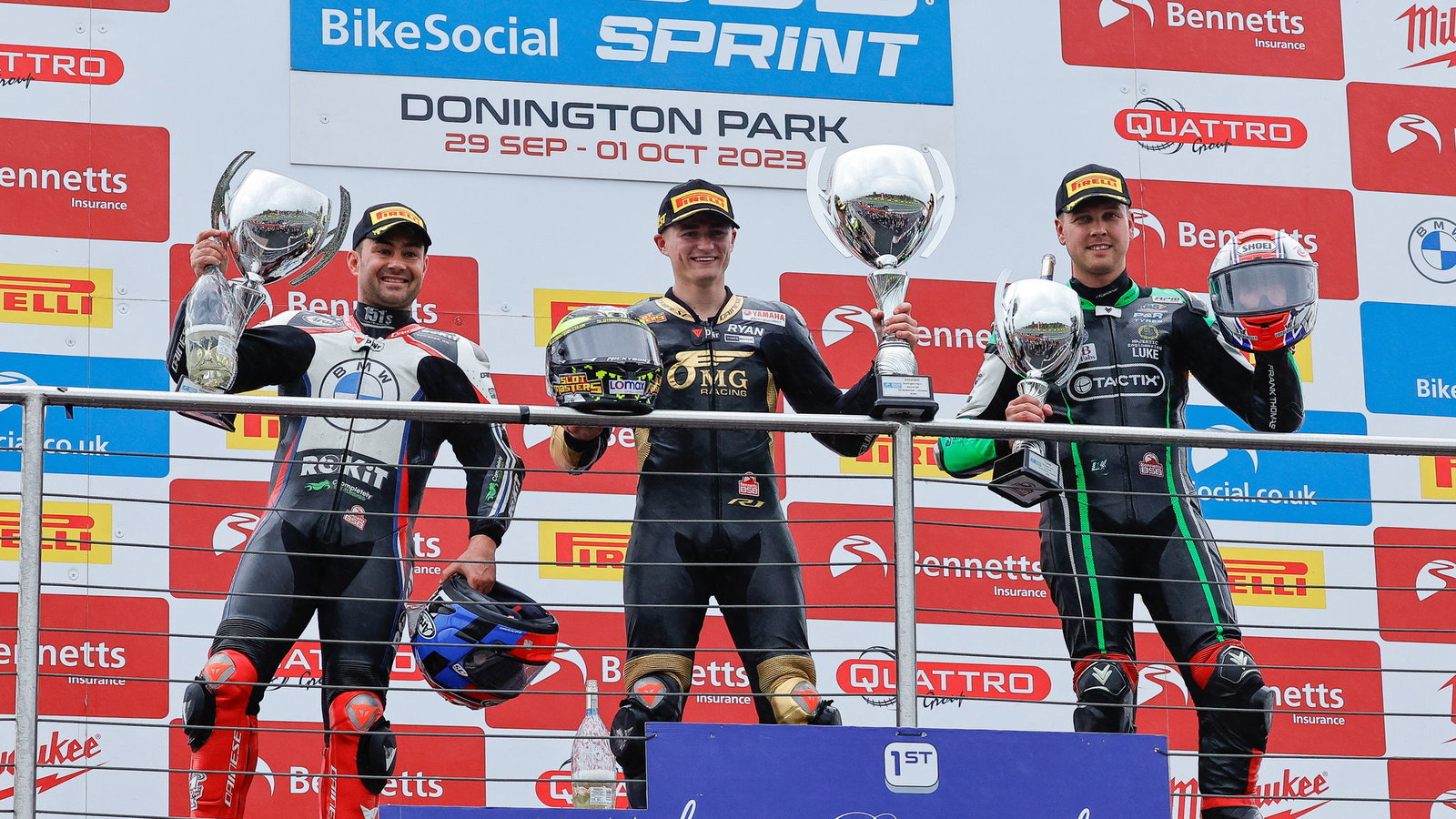 Vickers, 2023, Donington Park, Yamaha, win, BSB, Sprint, Showdown, podium Haslam, Mossey
